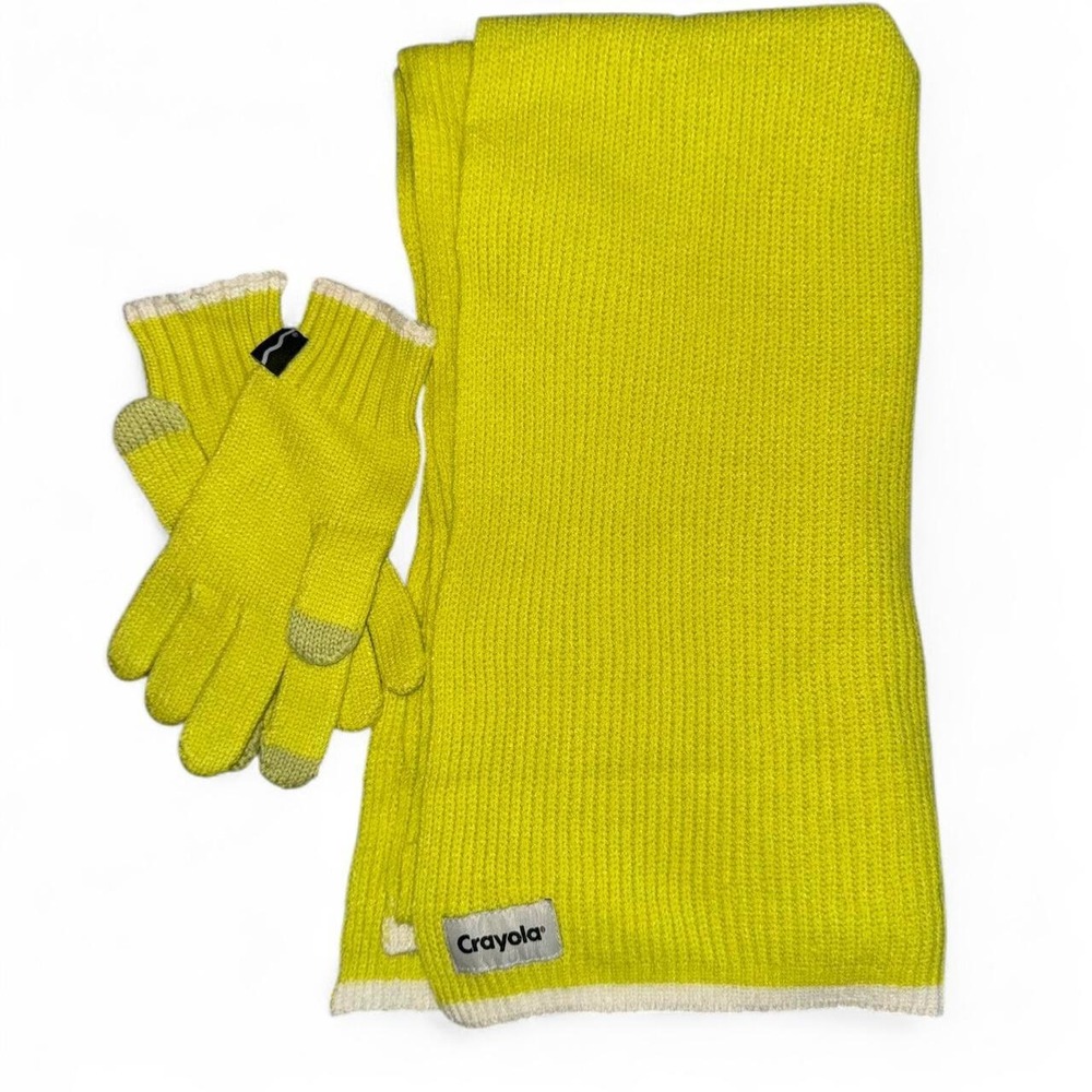 Crayola Lime Green Neon Knit Scarf and Gloves Set Chartreuse One Size